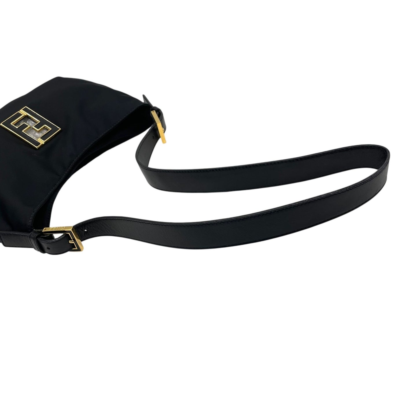 【未使用級】 FENDI フェンディ FFモチーフ ナイロン ショルダーバッグ ブラック ヴィンテージ オールド FF金具 ゴールド金具 ロゴ C3 美品