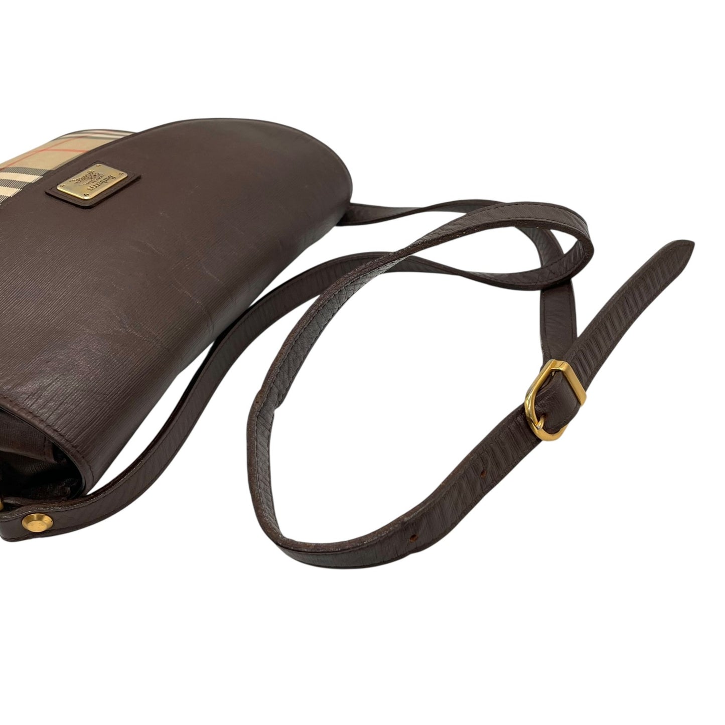 Burberry バーバリー ショルダーバッグ サコッシュ フラップ ノバチェック キャンバス×レザー ブラウン ホースロゴ シャドーホース ゴールド金具 クロスボディ ヴィンテージ アーカイブ ユニセックス K2