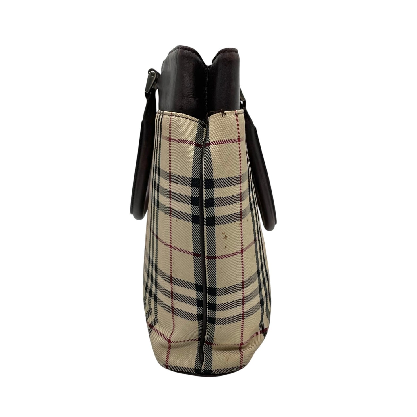 BURBERRY バーバリー ハンドバッグ トートバッグ ノバチェック チェック柄 ベージュ ブラウン キャンバス レザー シルバー金具 ロゴプレート レディース C2