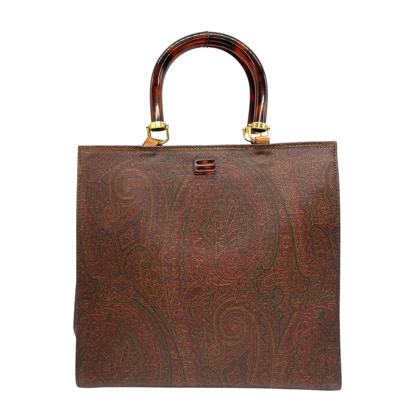 美品 エトロ ETRO ペイズリー柄 トートバッグ ハンドバッグ 2WAY ブラウン 茶色 ショルダー レザー ストラップ付き ヴィンテージ 高級 バッグ A