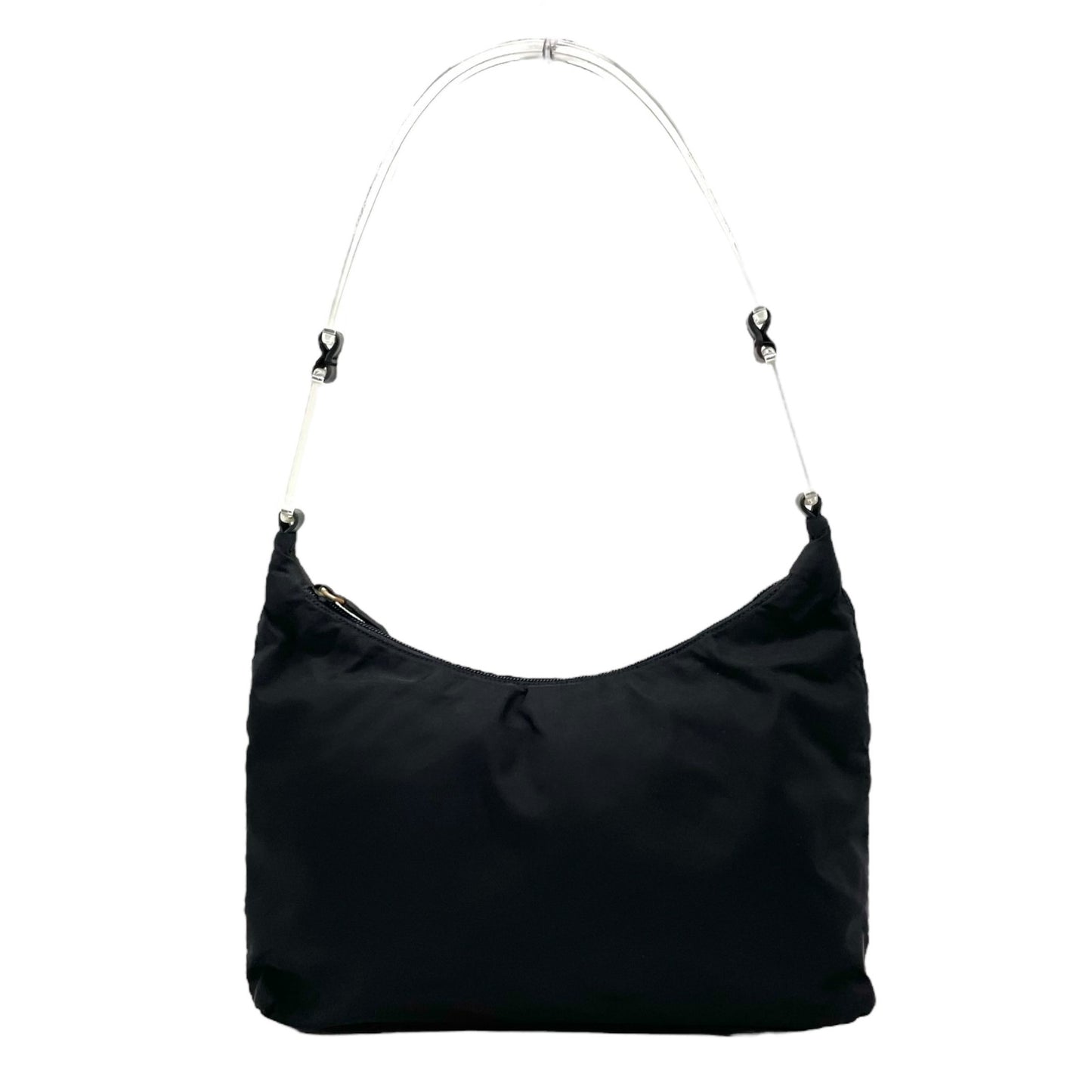 美品 PRADA プラダ ワンショルダー ショルダーバッグ ハンドバッグ 三角プレートロゴ トライアングルロゴ 黒 ブラック ナイロン シルバー金具 レディース B2