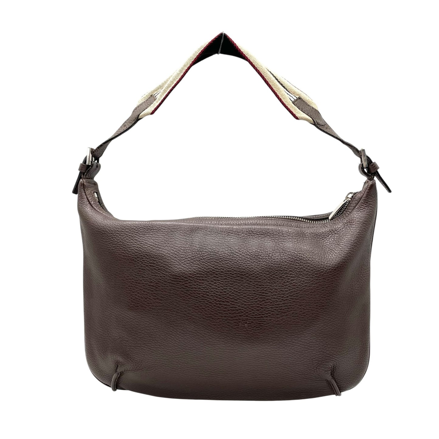 美品 BURBERRY バーバリー ワンショルダーバッグ ハンドバッグ 茶 ダークブラウン レザー シルバー金具 ロゴ型押し 肩掛け可 ファスナー開閉 ホーボー レディース K4