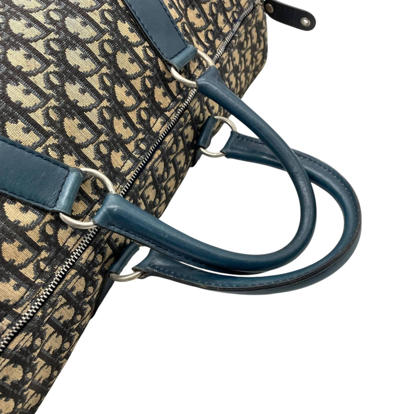 Christian Dior クリスチャンディオール トロッター ボストンバッグ 紺 ネイビー ベージュ キャンバス レザー シルバー金具 メンズ レディース ヴィンテージ Z4