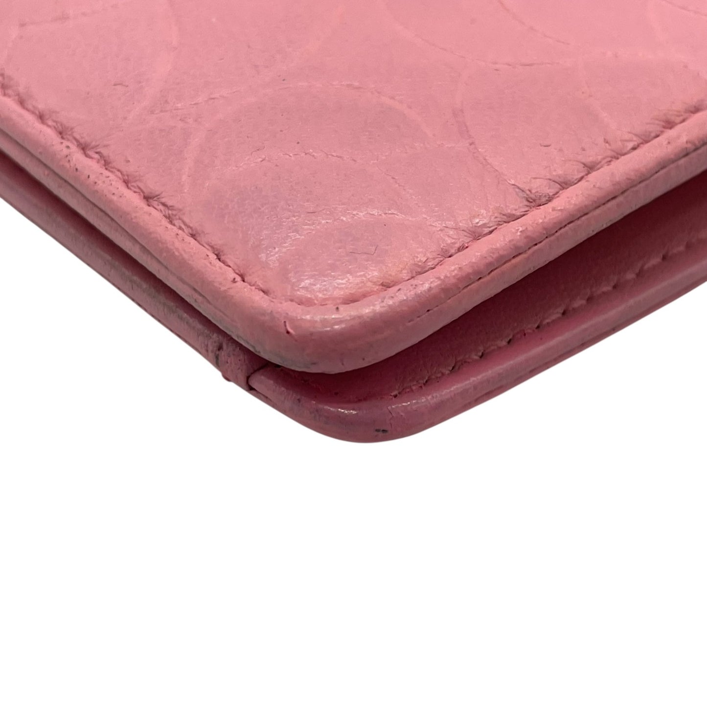 シャネル CHANEL カメリア ラムスキン 長財布 ウォレット ピンク ココマーク シルバー エンボス レディース W4