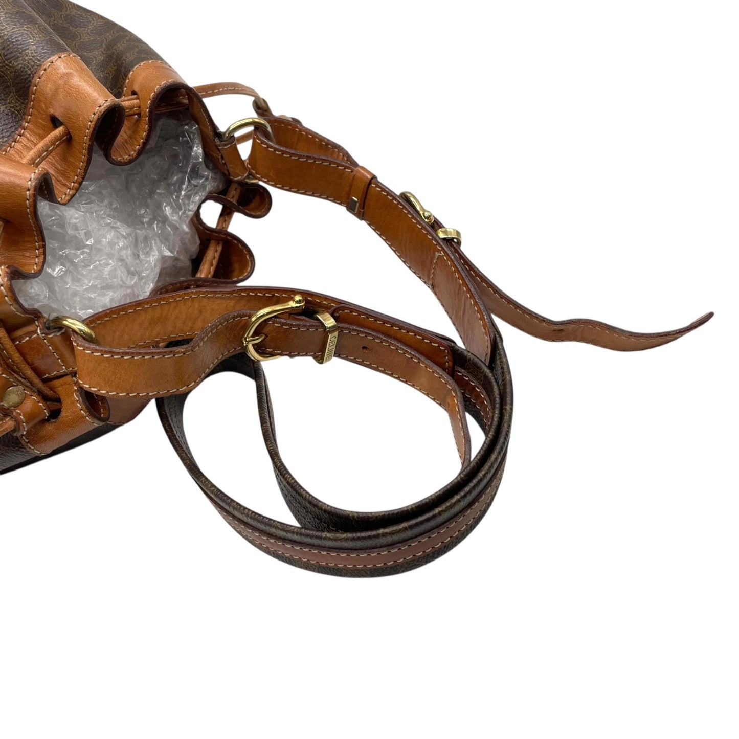 CELINE オールドセリーヌ ショルダーバッグ トリオンフ 巾着 M90 マカダム柄 ヴィンテージ ゴールド金具 レディース K9