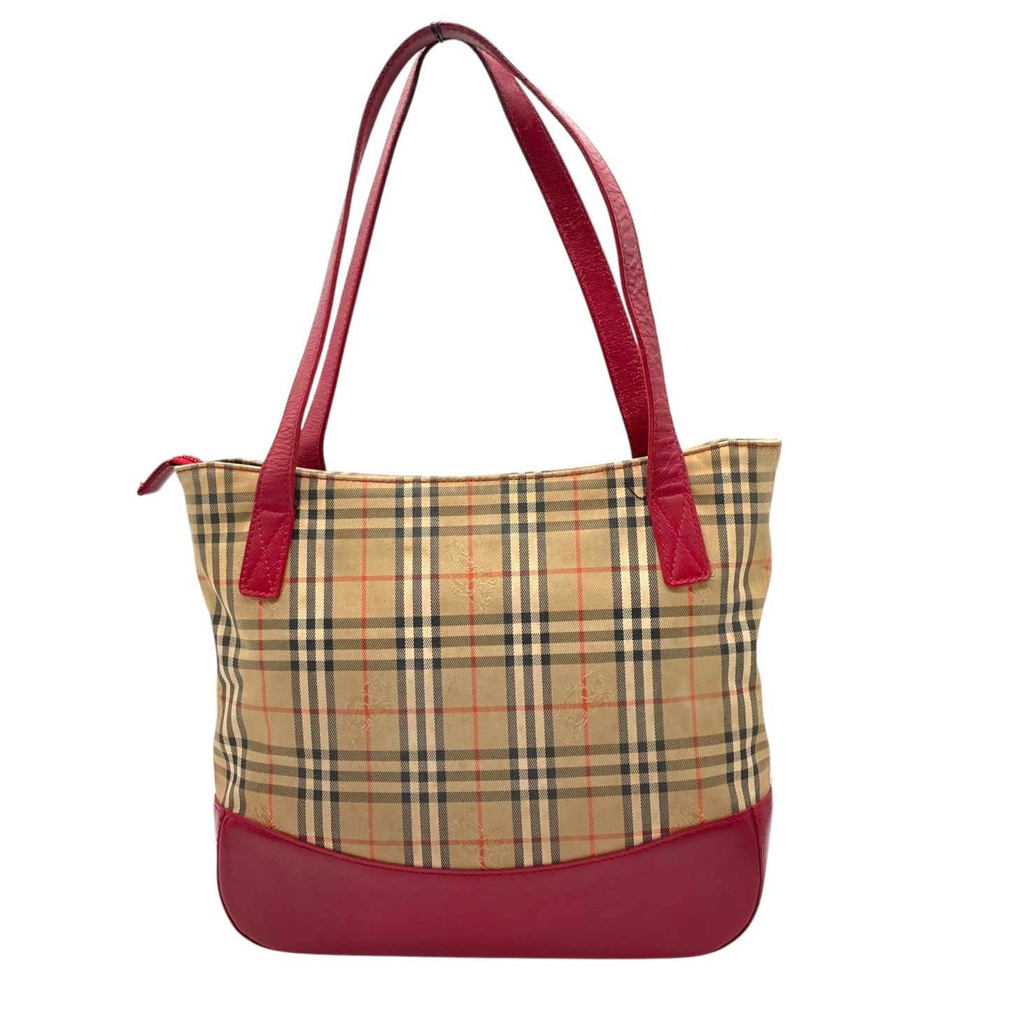 バーバリーズ Burberrys ヴィンテージ トートバッグ ハンドバッグ ノバチェック 赤 レッド レザーロングハンドル D4
