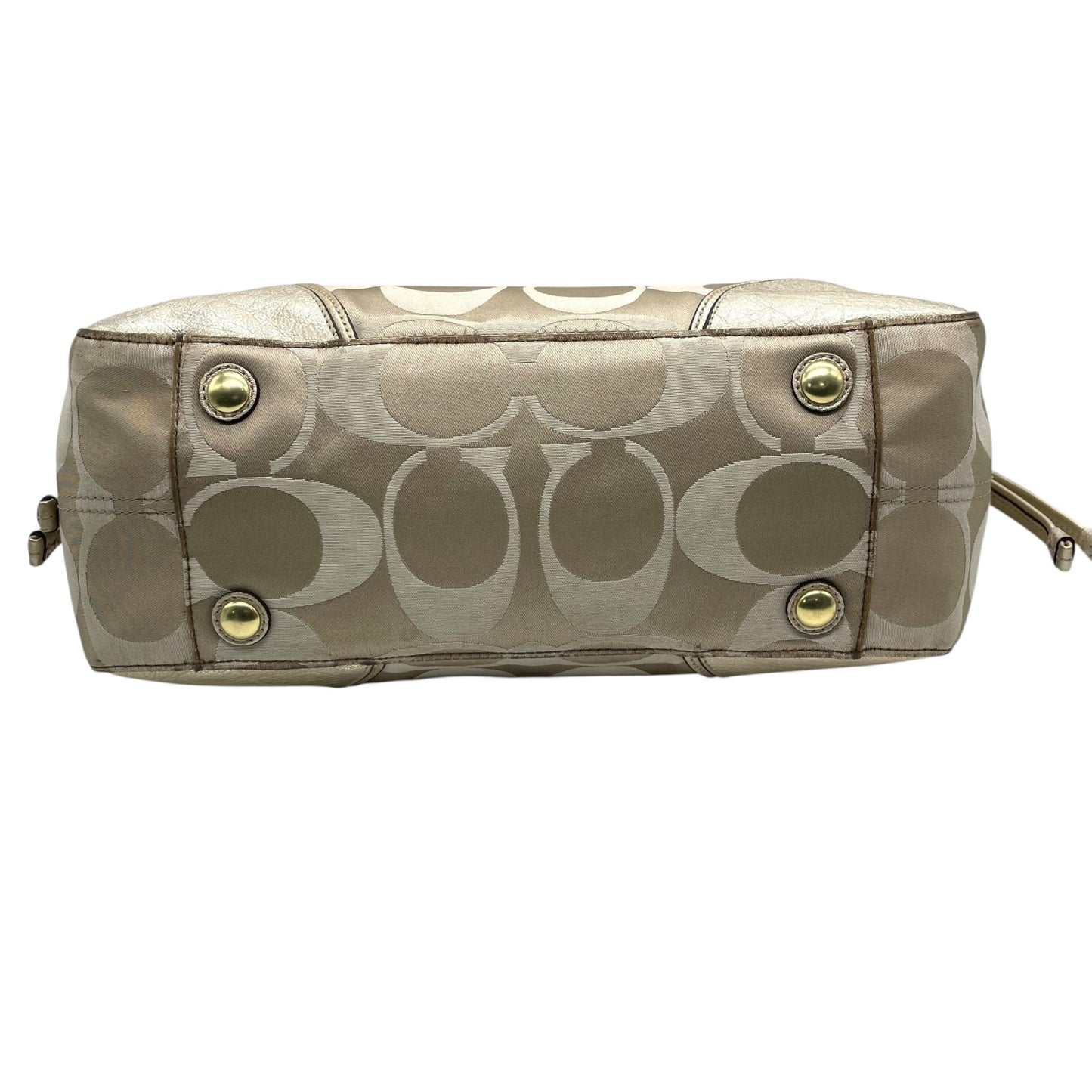 COACH コーチ トートバッグ ショルダーバッグ F16475 コレット シグネチャー キャリーオール サテン キャンバス レザー ベージュ ゴールド 肩掛け可 レディース E10