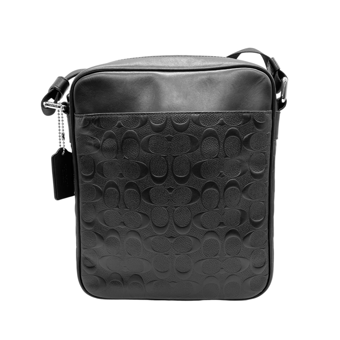 極美品 COACH コーチ ショルダーバッグ F11741 NIBLK シグネチャー 黒 ブラック レザー シルバー金具 チャールズ エンボス ロゴ 斜め掛け可 メンズ K12