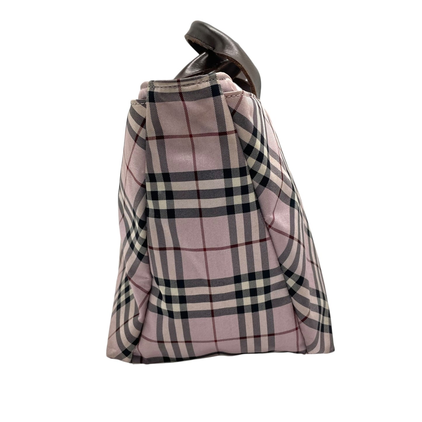 BURBERRY BLUE LABEL バーバリーブルーレーベル ハンドバッグ ノバチェック ピンク ブラウン シルバー金具 ナイロン レザー ファスナー開閉 ミニトート 手提げ ヴィンテージ レディース U9