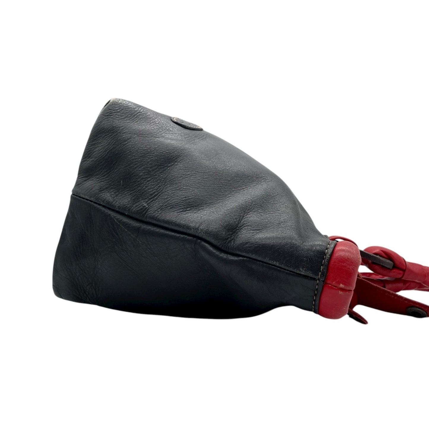 イビザ IBIZA レザーハンドバッグ バイカラー レッド×ブラック 赤 黒 木製リングデザイン レディース S68