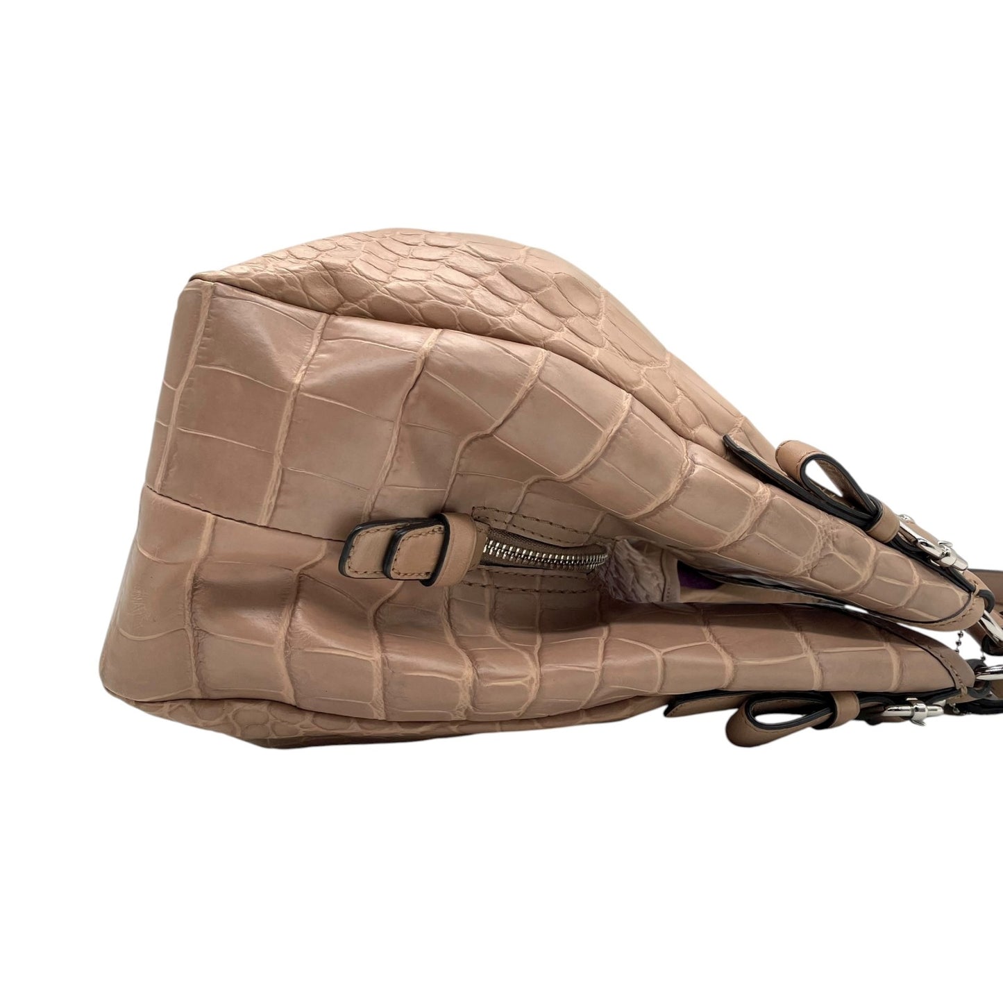 コーチ COACH ショルダーバッグ クロコ型押しレザー ベージュ シルバー金具 ホーボー トート T3