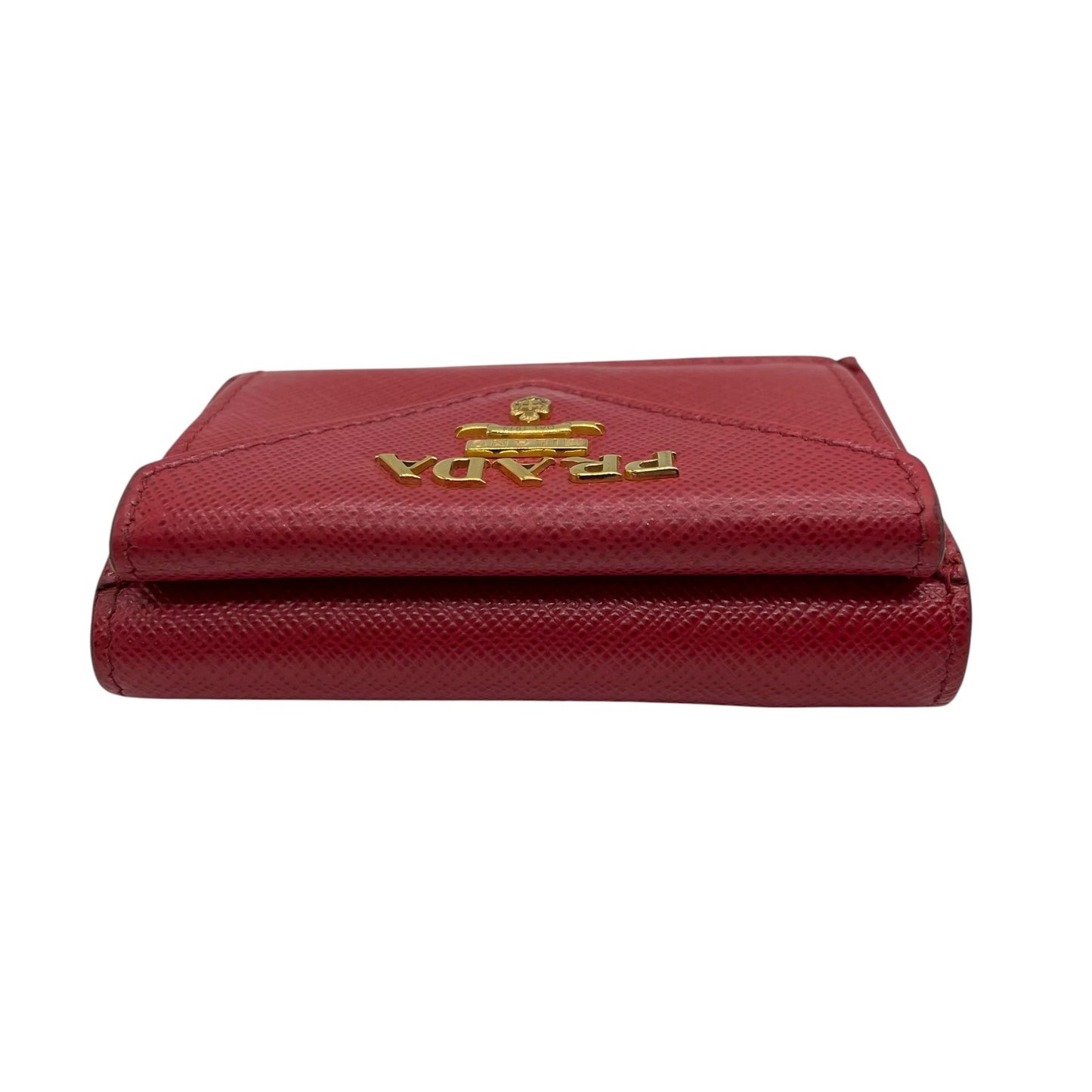 プラダ PRADA サフィアーノレザー 三つ折り財布 ミニウォレット 赤 レッド ゴールドロゴ コンパクトウォレット M5