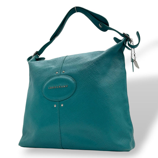 ロンシャン LONGCHAMP クアドリ レザー ホーボーバッグ ショルダーバッグ 水色 ターコイズブルー シルバー金具 U2