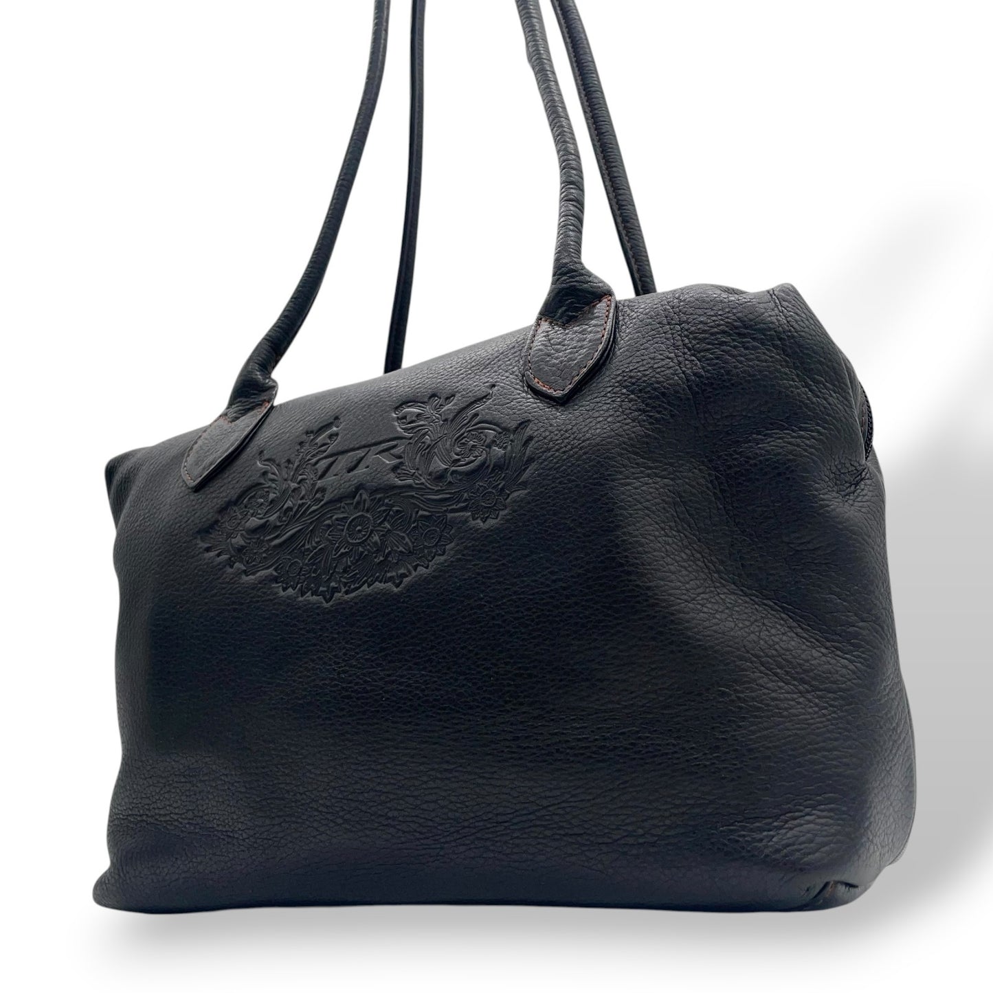 トリコサ TRICOSA レザー トートバッグ 黒 ブラック 型押しロゴ ショルダー 本革 PC収納可 A4収納可 S93