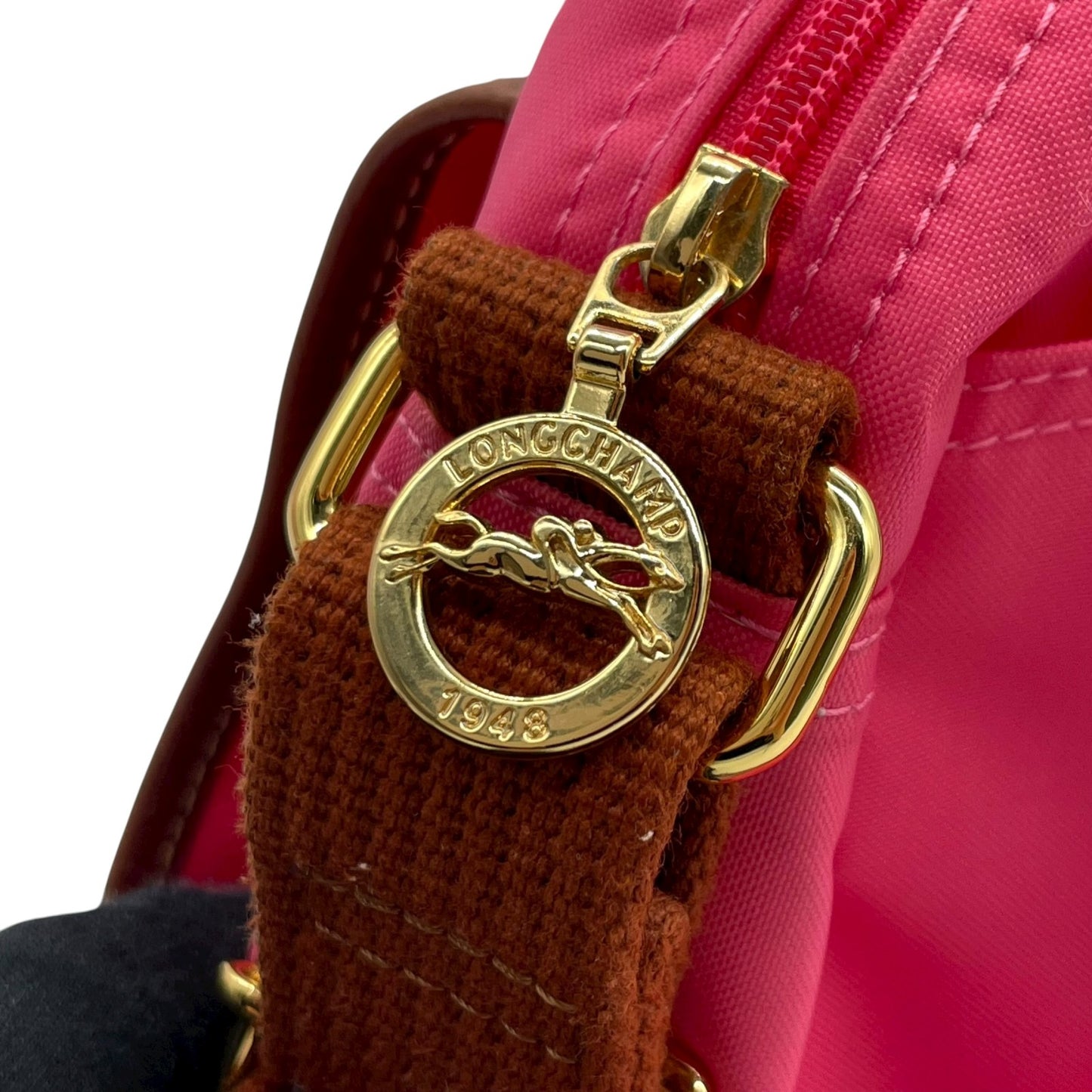 ロンシャン LONGCHAMP ナイロン ショルダーバッグ ピンク ブラウン 茶色 レザー ツインポケット メッセンジャーバッグ ゴールド金具 レディース U2