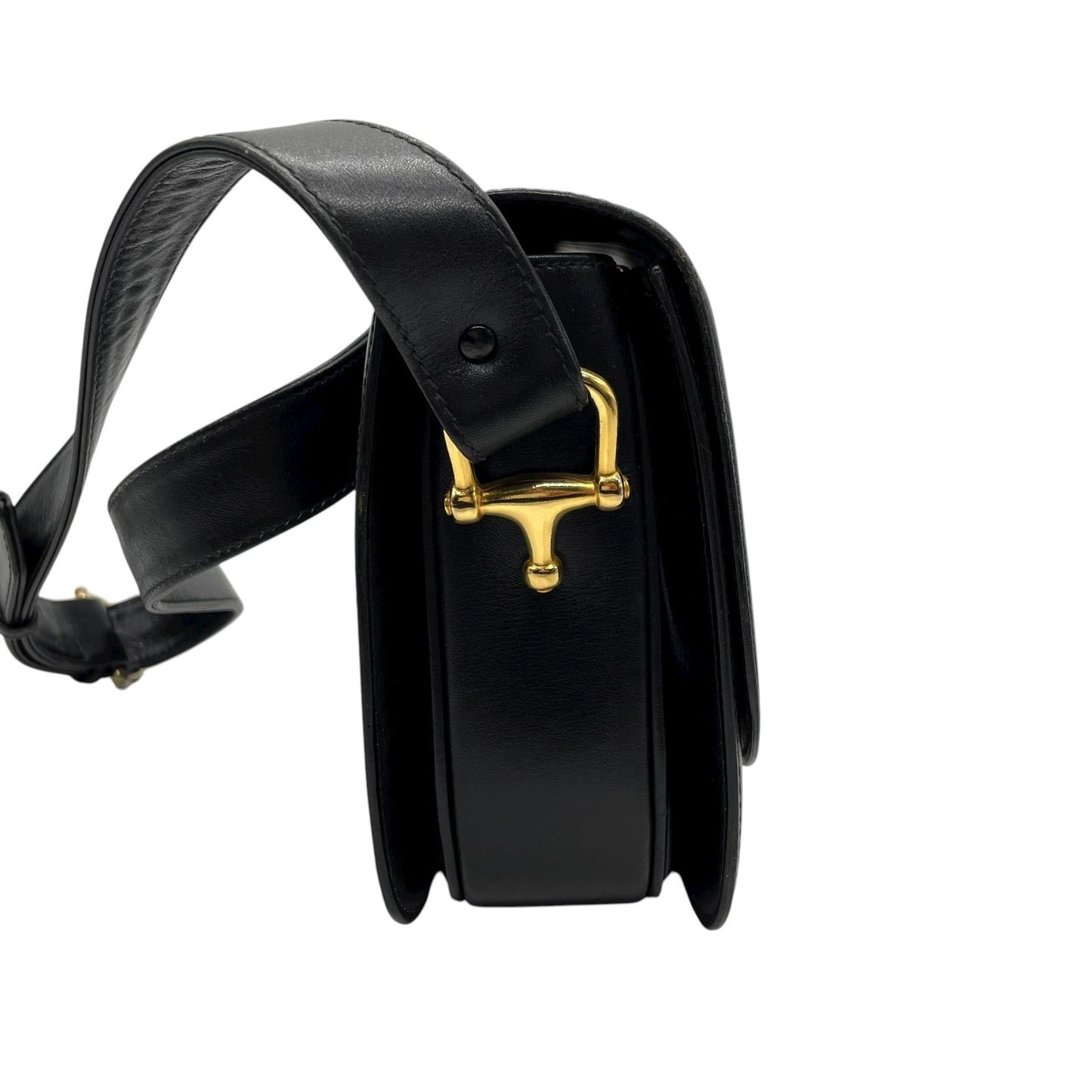 美品 セリーヌ CELINE ホースロゴ ホースキャリッジ金具 ショルダーバッグ 黒 ブラック レザー ヴィンテージ 馬車金具 金金具 ゴールド K5