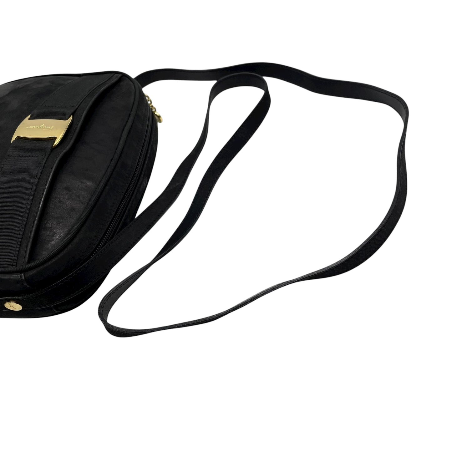 サルヴァトーレ フェラガモ Salvatore Ferragamo ヴァラリボン ショルダーバッグ スエード 黒 ブラック 金金具 ゴールド金具 ヴィンテージ C6