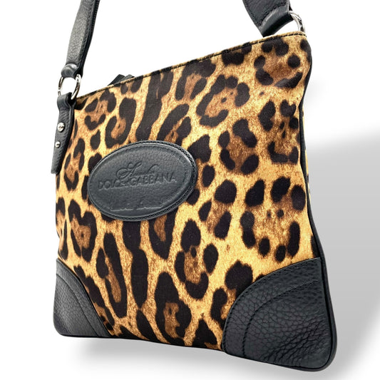 ドルチェ＆ガッバーナ Dolce & Gabbana ドルガバ D&G レオパード アニマル ショルダーバッグ キャンバス 黒 ブラック レザー コンビ ヴィンテージ C6