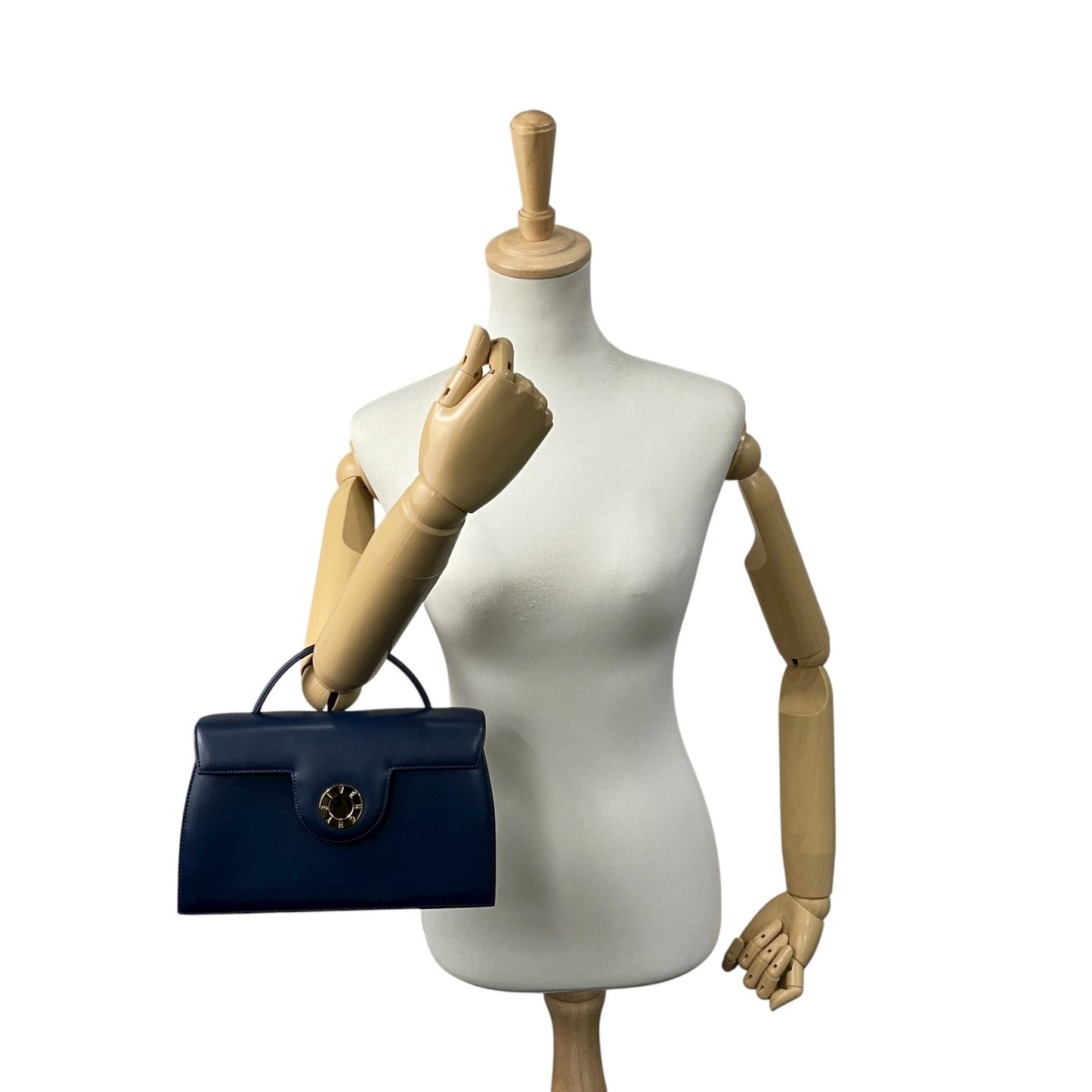 未使用級 美品 ジバンシィ ジバンシー GIVENCHY ハンドバッグ 2WAY ショルダー レザー 紺 ブルー ネイビー 金金具 ゴールド金具 ロゴ ヴィンテージ B4