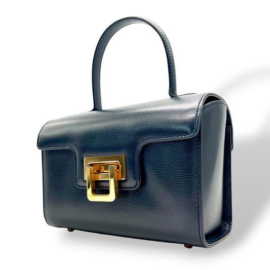 未使用級 極 美品 ヴァレクストラ Valextra ハンドバッグ ミニ レザー ネイビー 紺 金金具 ゴールド金具 イタリア製 上品 B