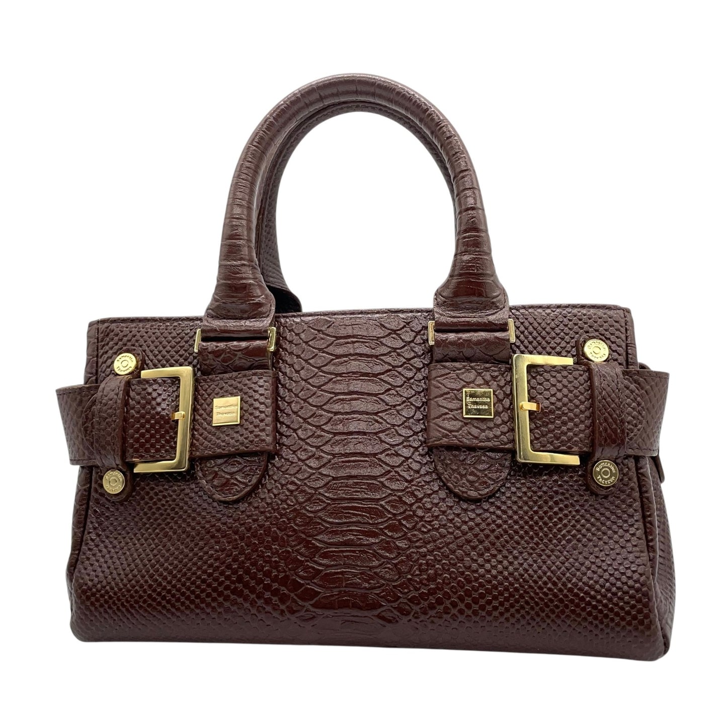 サマンサタバサ Samantha Thavasa 型押し レザー ハンドバッグ ブラウン 茶色 金金具 ゴールド金具 S51