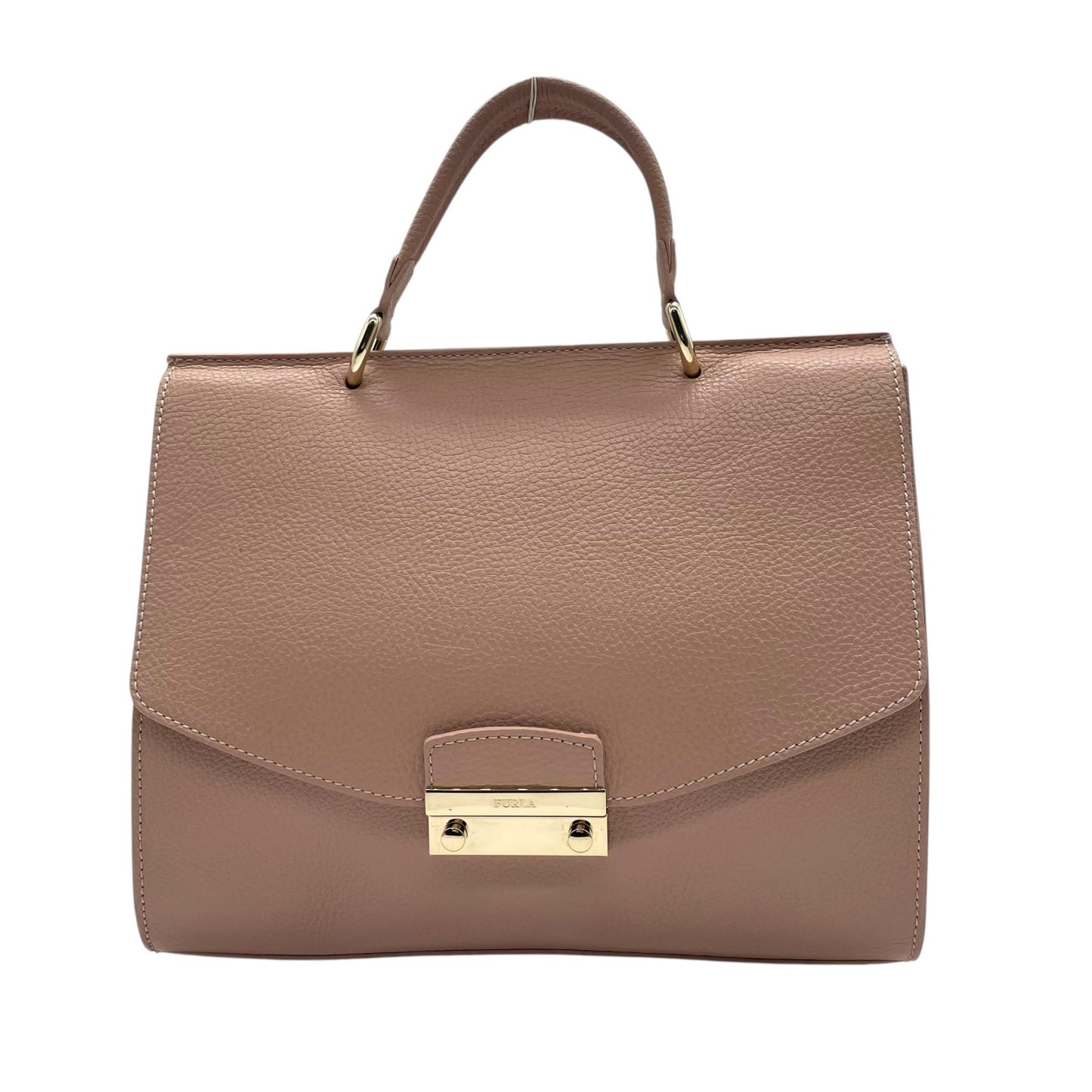 美品 フルラ FURLA メトロポリス トップハンドルバッグ ピンクベージュ レザー 金金具 ゴールド 2WAY ショルダー付き S56