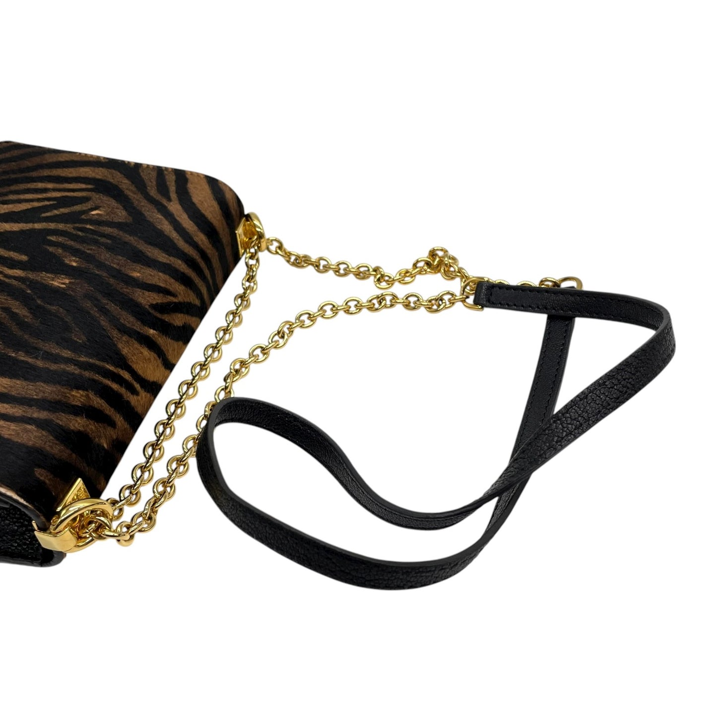 フルラ FURLA ハラコ レザー チェーンショルダーバッグ ゼブラ柄 アニマル柄 茶色 ブラン 金金具 ゴールド金具 ミニバッグ C14
