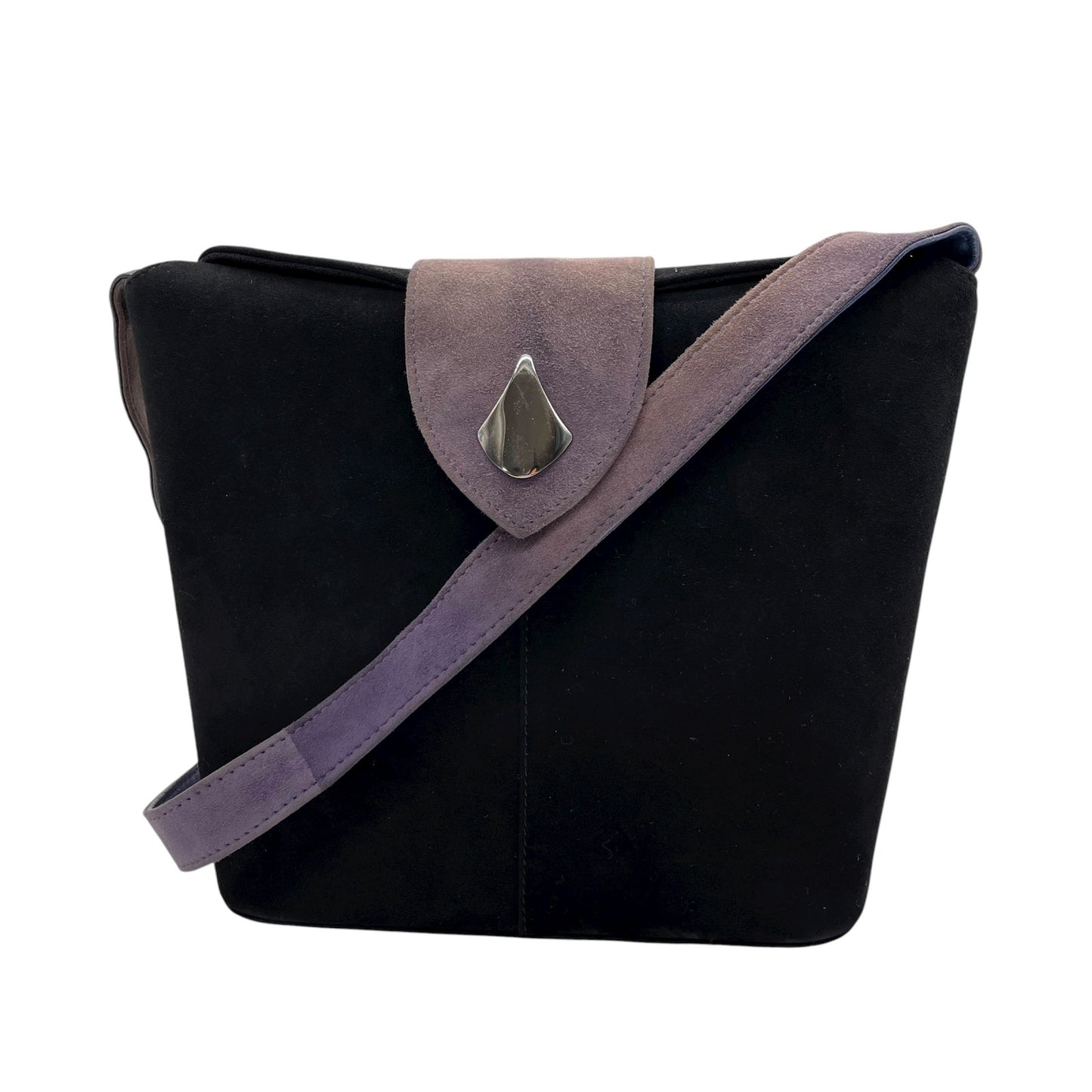 バリー BALLY スエード レザー コンビ ショルダーバッグ フラップ 黒 ブラック グレー金具 レディース C12