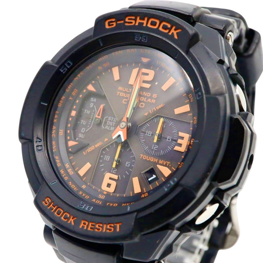 美品 CASIO カシオ G-SHOCK グラビティマスター GW-3000B ブラック オレンジ タフソーラー 電波ソーラー マルチバンド6 クロノグラフ スカイコックピット アナログ メンズ ウォッチ 腕時計 G4