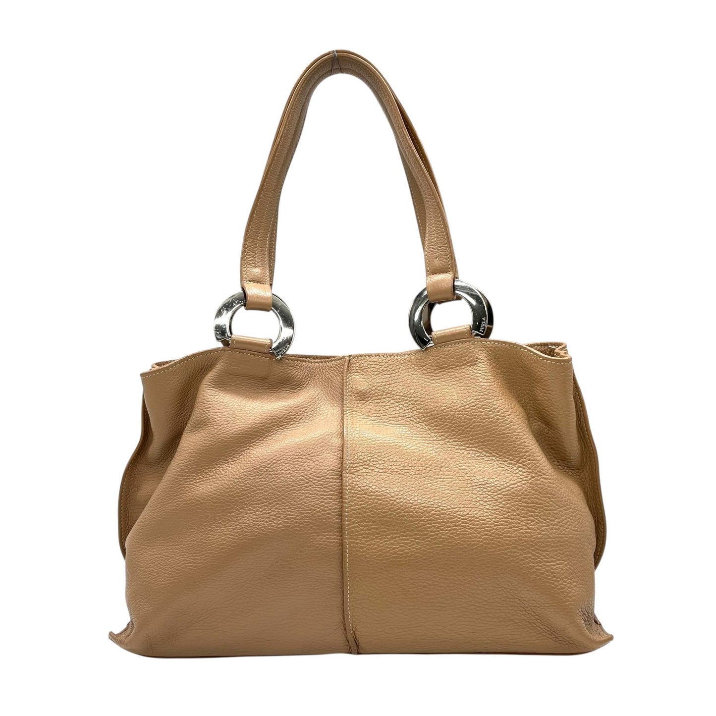 美品 コーチ COACH トートバッグ レザー ベージュ シルバー金具 メタルリング 肩掛け A4収納可 S52