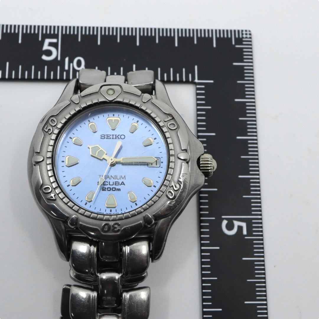 【電池交換済】 seiko セイコー プロスペックス スキューバ 200M 7N35-6120 ダイバーズウォッチ 腕時計 メンズ チタン クオーツ ブルーダイヤル デイト表示 回転ベゼル スポーツ ヴィンテージ 希少モデル クリーニング済み G4