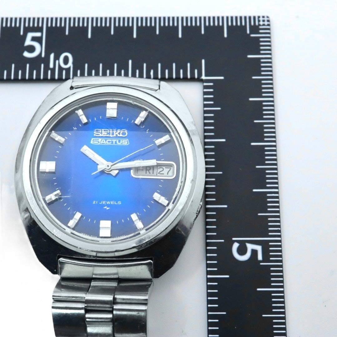 【稼働品】 SEIKO セイコー 5アクタス 腕時計 7019-7350 自動巻き 21石 デイデイト ブルーダイヤル メンズ アナログ ヴィンテージ 70年代 昭和レトロ 日本製 アンティークウォッチ クラシックデザイン クリーニング済み G4