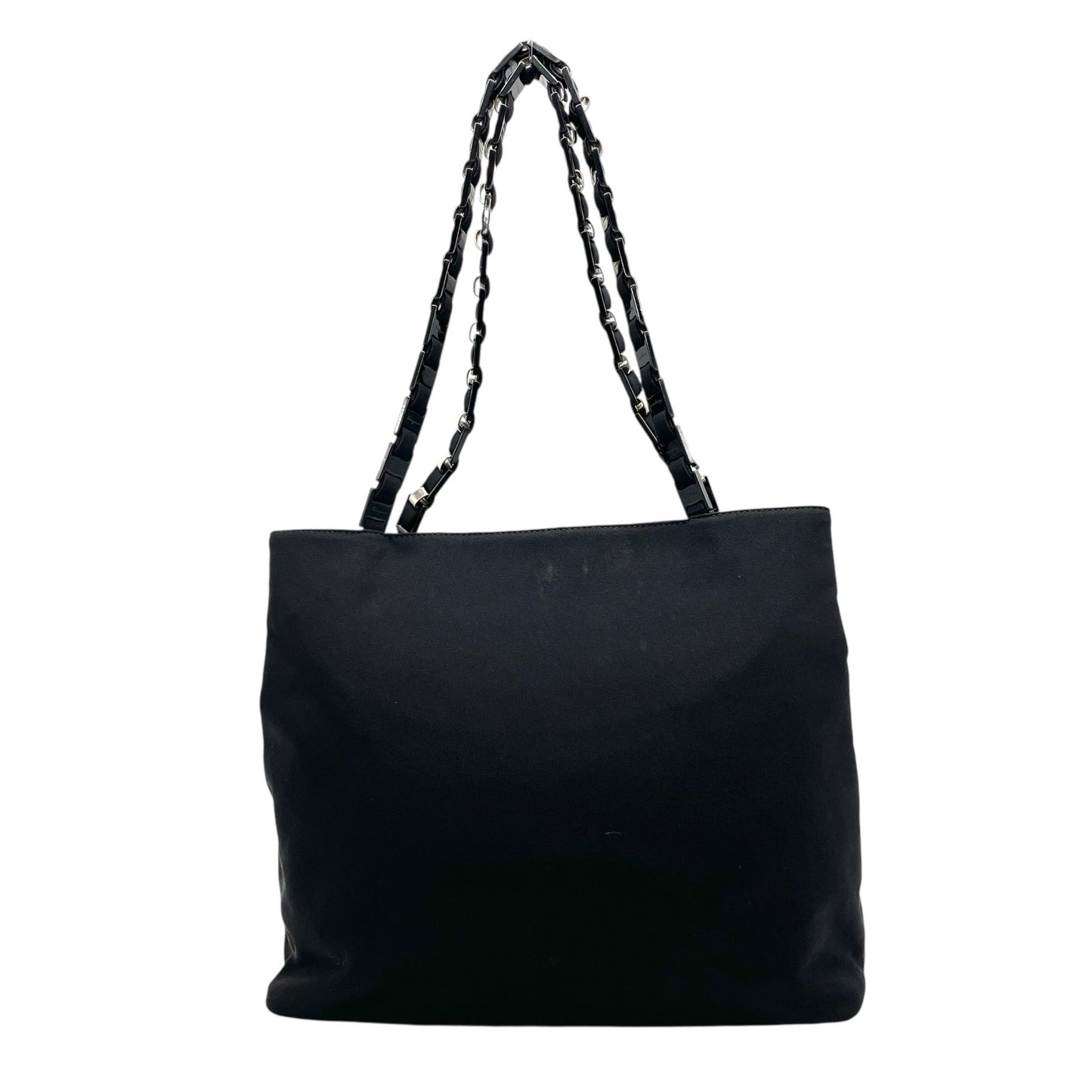 美品 サルヴァトーレ フェラガモ Salvatore Ferragamo ナイロン×レザー チェーントートバッグ 黒 ブラック シルバー金具 ロゴチャーム D4