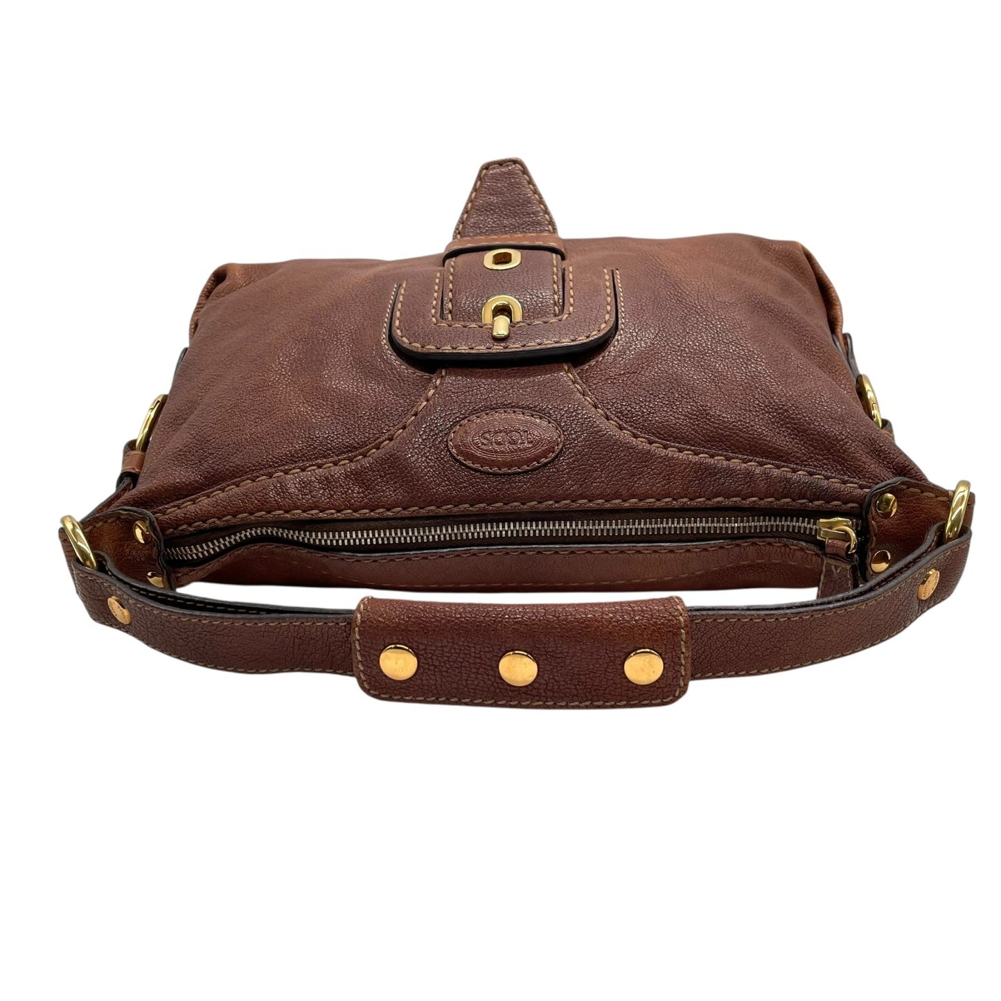 トッズ TOD’S レザー ハンドバッグ 茶色 ブラウン 金金具 ゴールド金具 ステッチデザイン 本革 B4