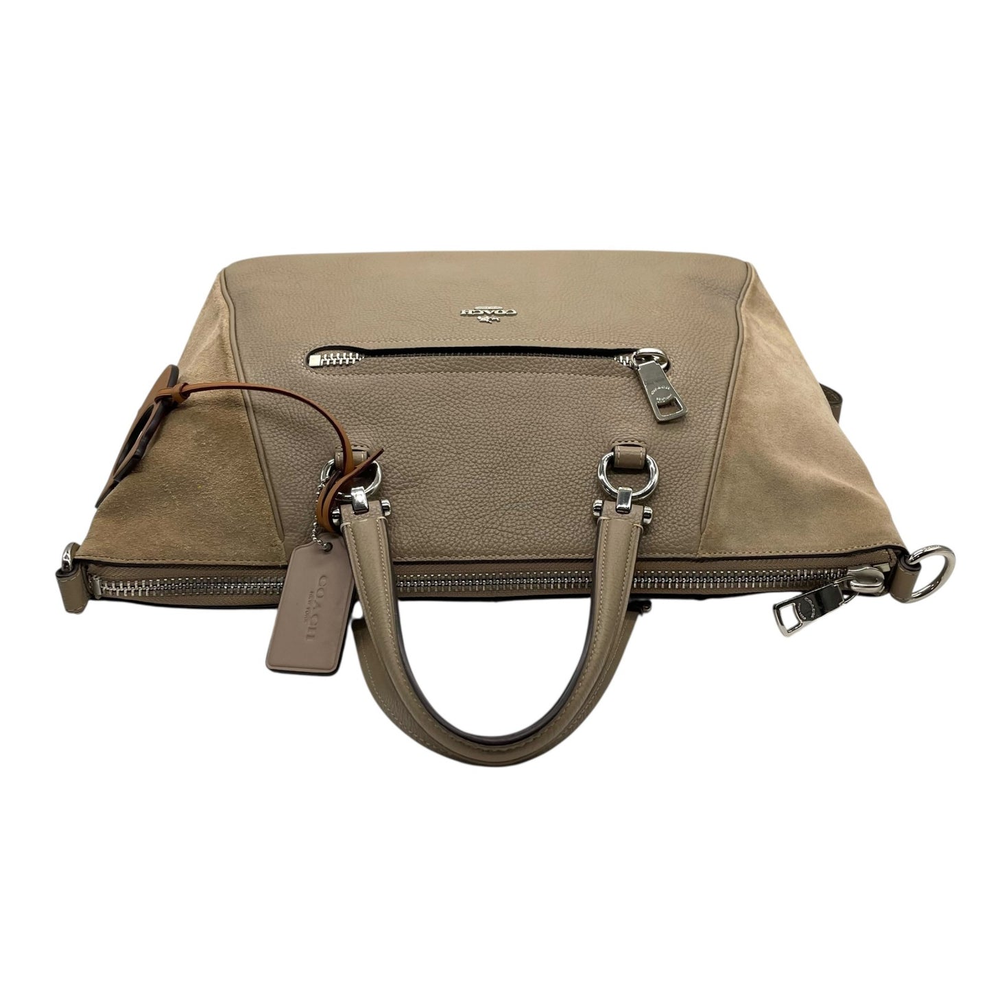 コーチ COACH Cチャーム トートバッグ ハンドバッグ スエード レザー グレー ベージュ シルバー金具 T4