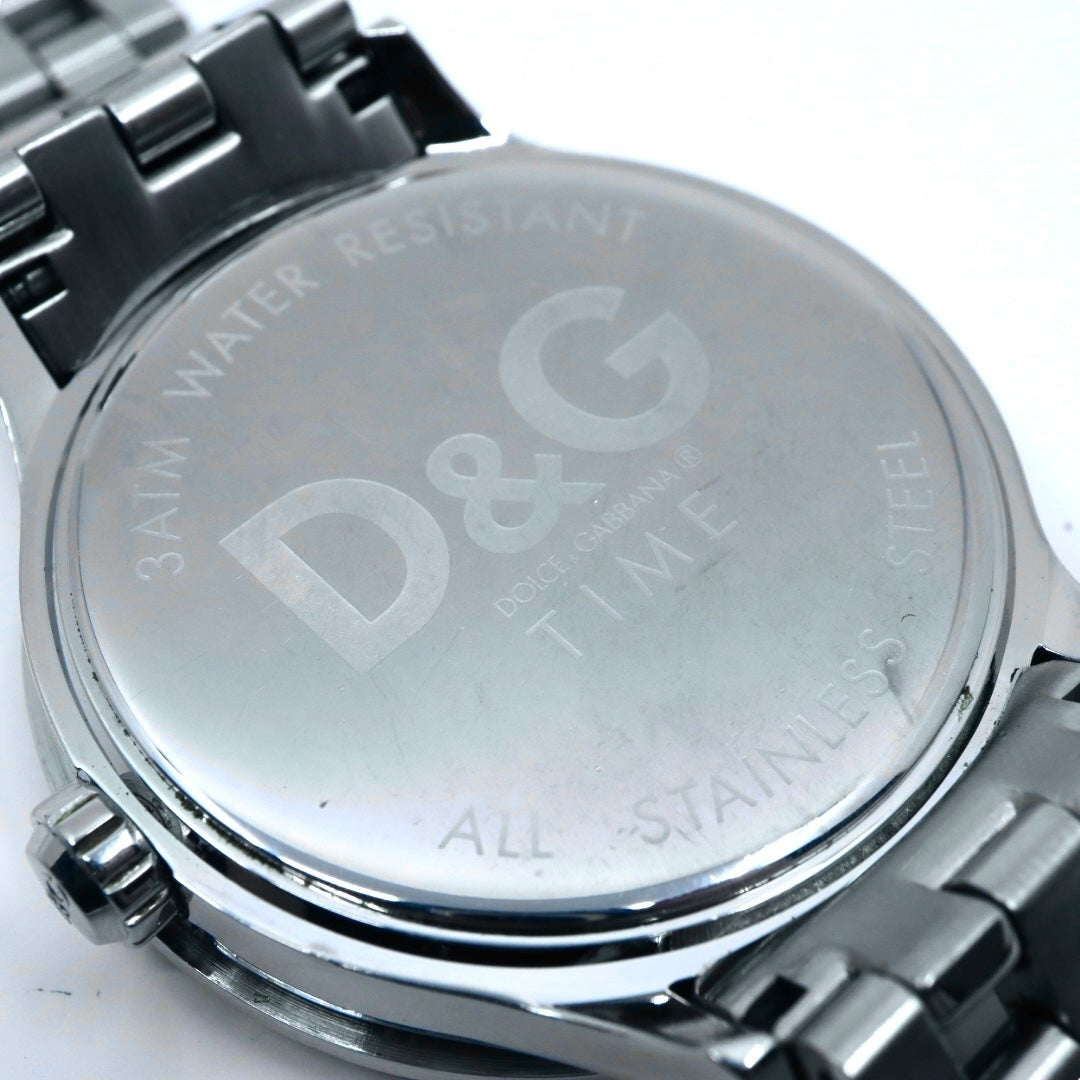 【電池交換済】D&G ドルチェ＆ガッバーナ 腕時計 ラインストーン D&Gロゴ メンズ レディース ユニセックス クオーツ アナログ シルバー ブレスレットウォッチ ドレスウォッチ ゴージャス エレガント ラグジュアリー クリーニング済み G2