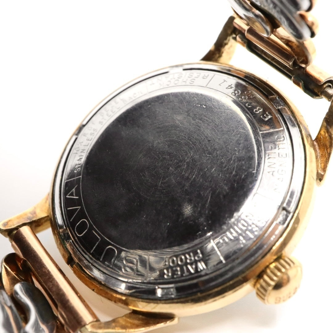 【稼働品】希少 ブローバ BULOVA 腕時計 自動巻き Selfwinding ゴールド レディースウォッチ ヴィンテージ アナログ アンティーク ドレスウォッチ クラシックデザイン ドーム風防 上品 エレガント E823841 クリーニング済み G2