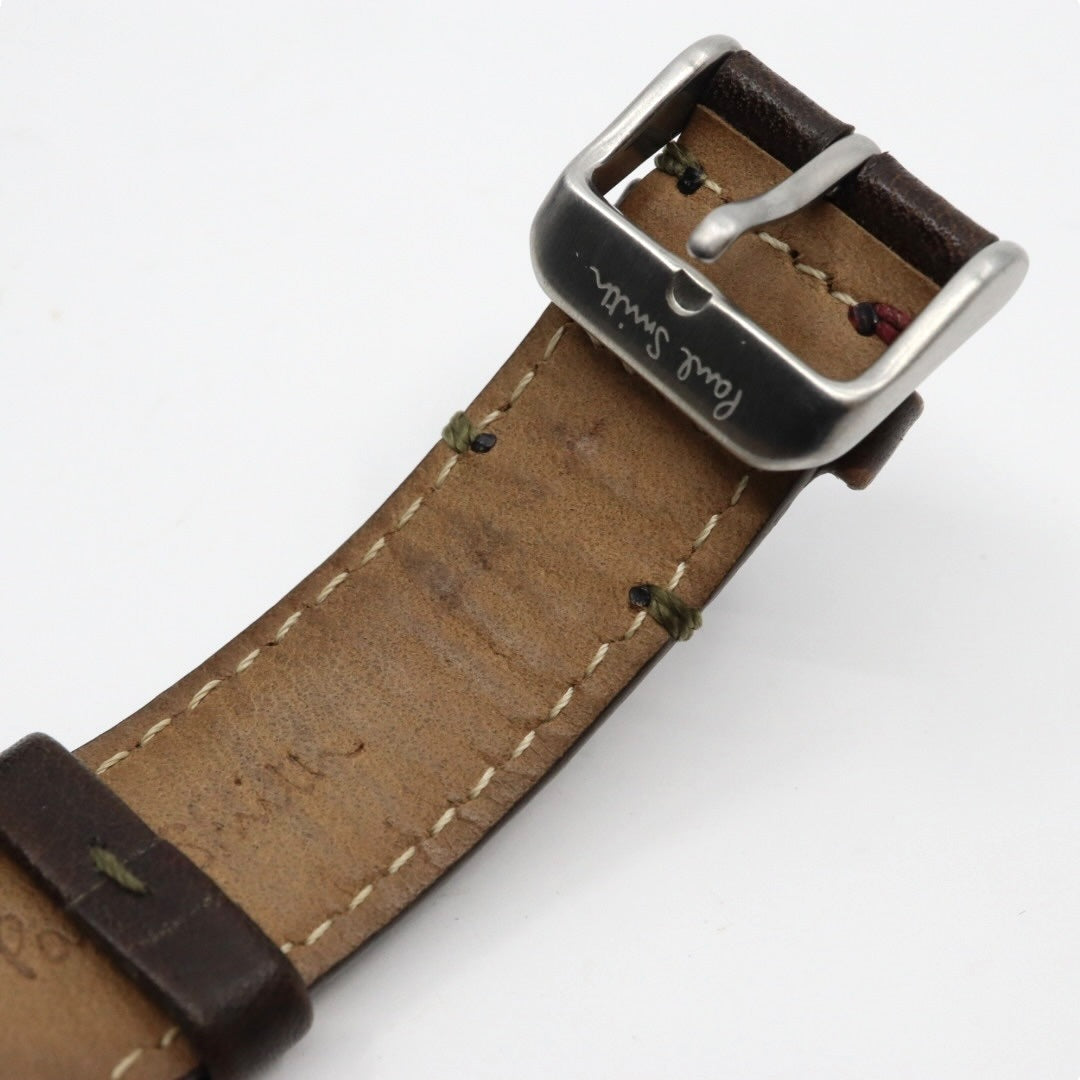 美品 【電池交換済】ポールスミス Paul Smith 腕時計 The City 1009 メンズ クオーツ アナログ ブルーダイヤル ブラウンレザーベルト シルバーケース シンプル クラシック ビジネス ドレスウォッチ エレガント クリーニング済み G2