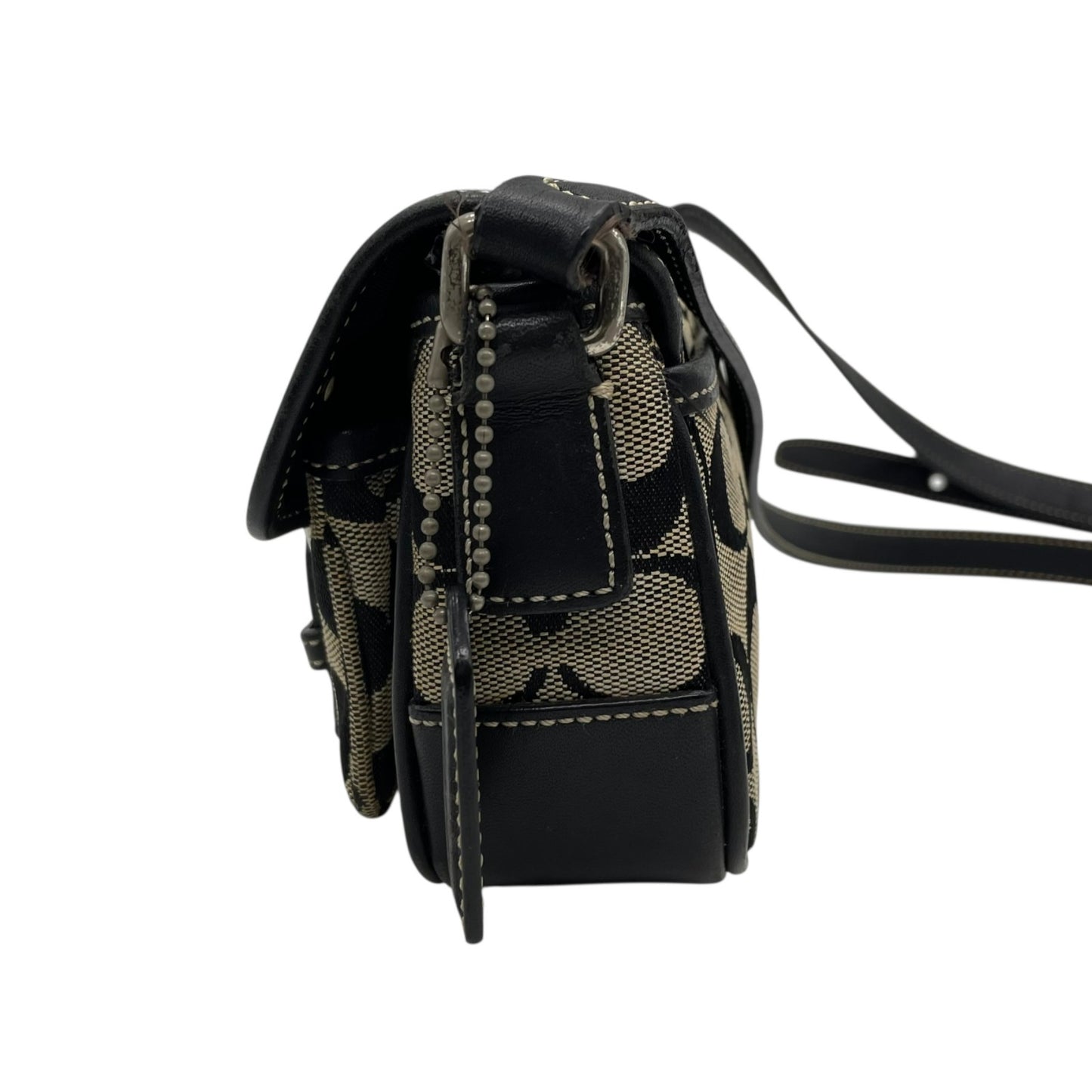 COACH コーチ ショルダーバッグ シグネチャー キャンバス レザー 黒 ブラック ベージュ シルバー金具 フラップ ベルト 横長 Y2K ミニバッグ 斜め掛け可 レディース S6