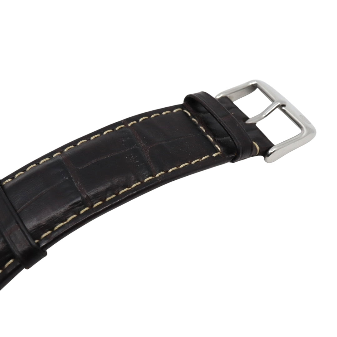 【極美品/電池交換済】 ZEPPELIN ツェッペリン 100周年記念モデル 7640-1 腕時計 メンズ クロノグラフ ビッグデイト アイボリー文字盤 ブラウンレザー ドイツ製 パイロットウォッチ クラシック エレガント アナログ クォーツ 稼働品 G2