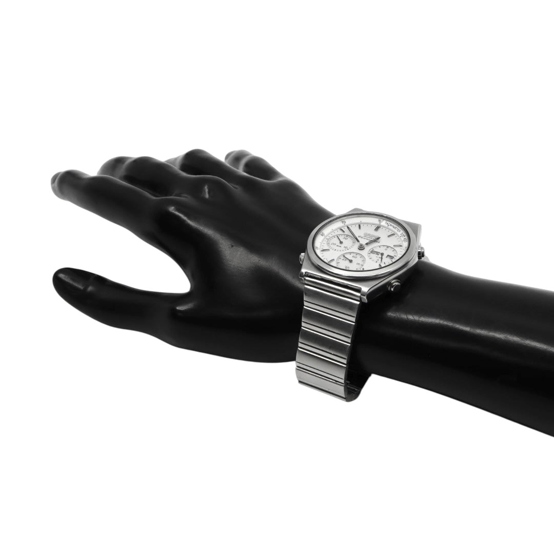 【美品/稼働品/電池交換済】セイコー SEIKO クロノグラフ 7A38-7280 メンズ腕時計 クオーツ アナログ デイデイト タキメーター ホワイト文字盤 シルバー ヴィンテージ 80年代 レトロ クリーニング済 G2