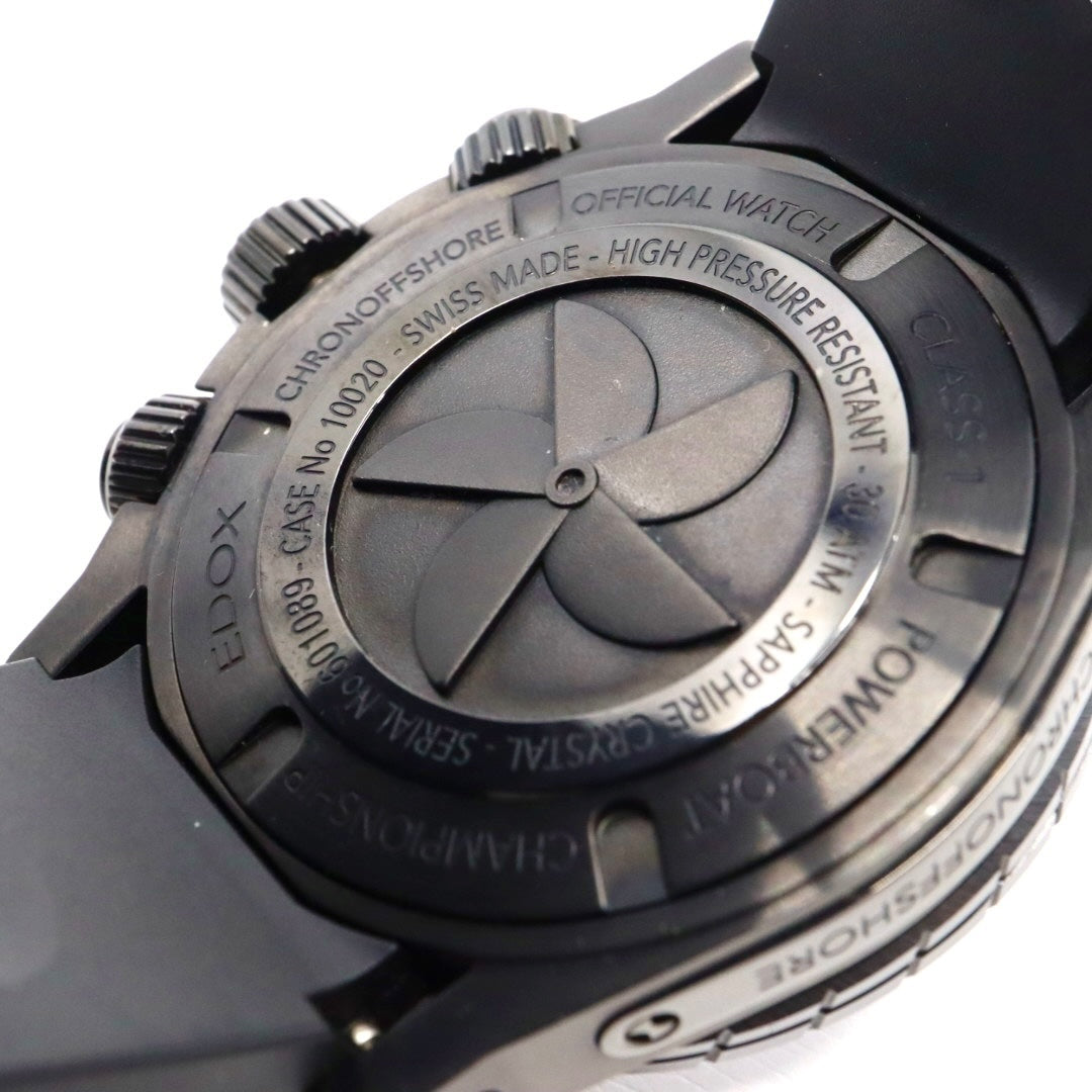 【新品同様/稼働品】エドックス EDOX クロノオフショア1 10020 メンズ腕時計 クオーツ クロノグラフ ビッグデイト カーボンダイヤル ブラック 300m防水 ダイバーズウォッチ パワーボート スイス製 スポーティ エレガント G7