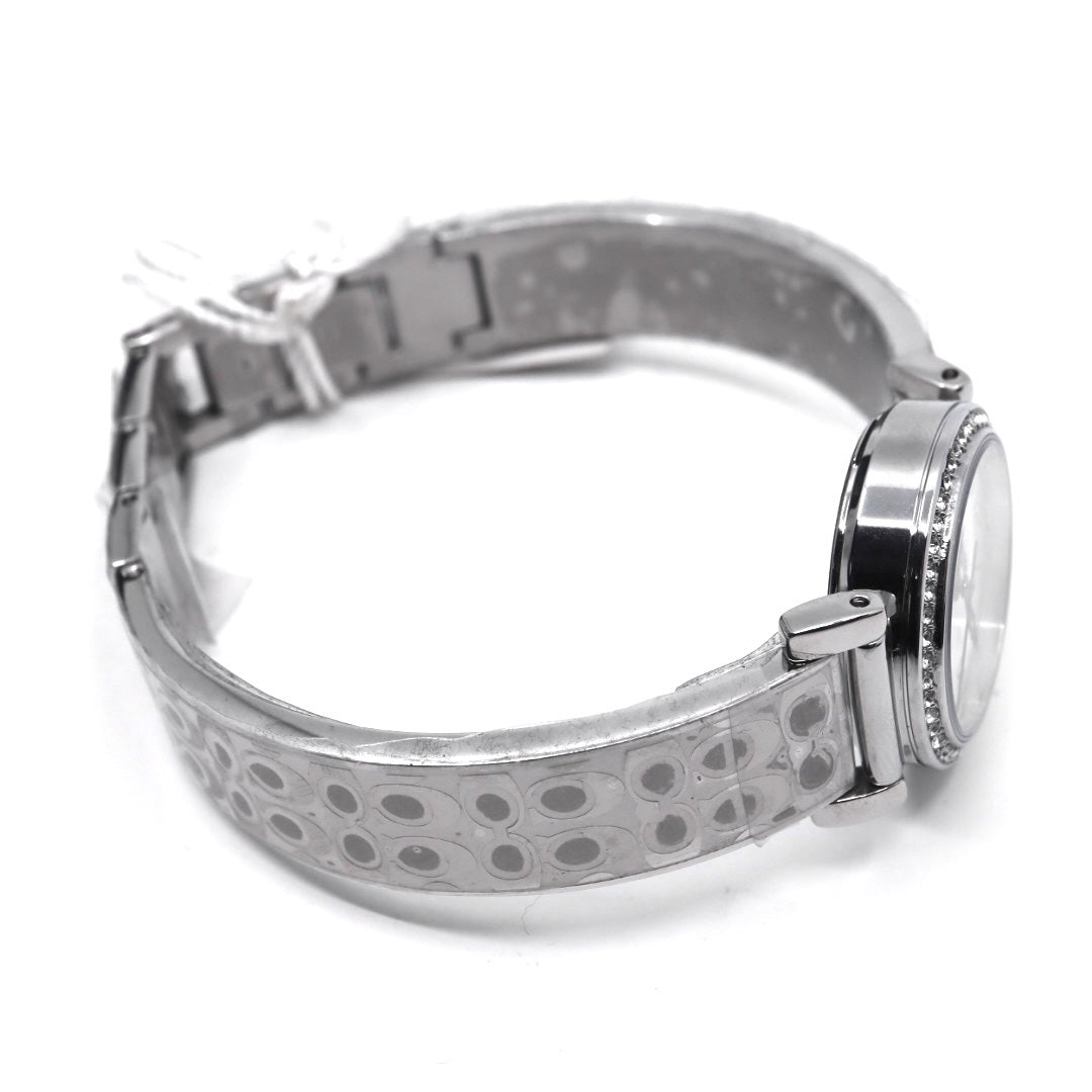 【ほぼ新品／電池交換済】コーチ COACH 腕時計 CA.66.7.95.1489S レディース クオーツ アナログ ラウンド シルバー ラインストーンベゼル シグネチャーブレスレット エレガント フェミニン ドレスウォッチ クリーニング済 G