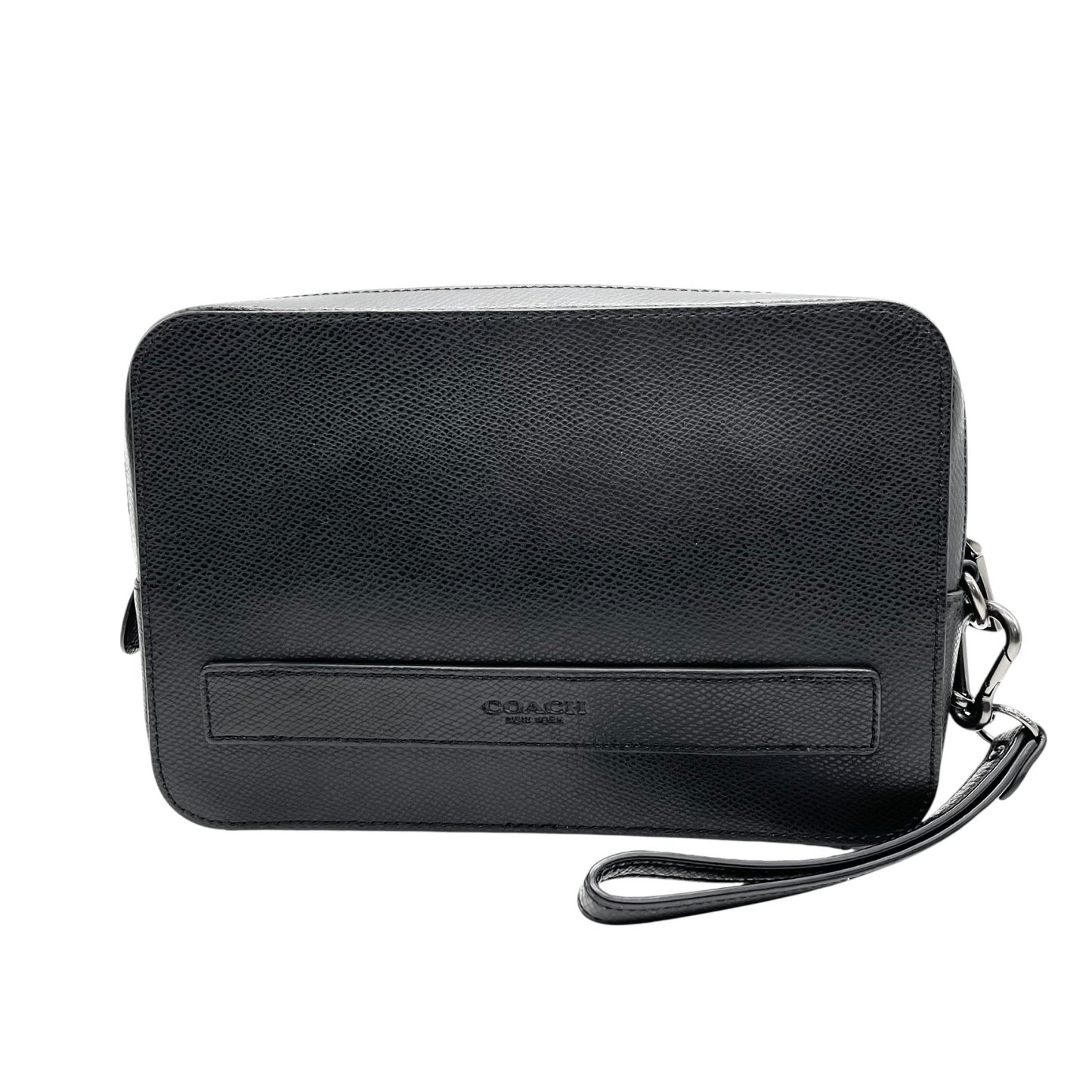 COACH コーチ クラッチバッグ セカンドバッグ F93555 黒 ブラック レザー ブラック金具 ロゴ型押し ストラップ付 メンズ U2