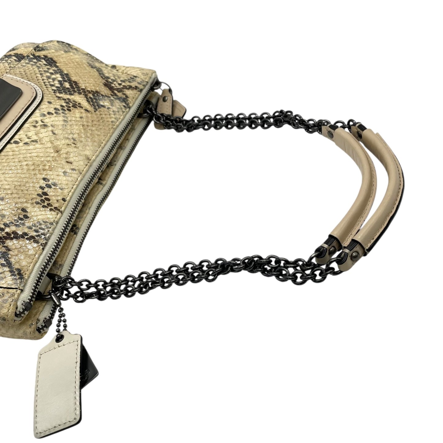 COACH コーチ ハンドバッグ ワンショルダー ベージュ レザー 型押し エンボス チェーンショルダー 肩掛け可 ロゴ チャーム付き レディース S30