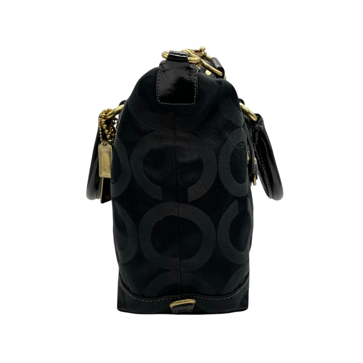 コーチ COACH 2WAY ハンドバッグ ボストンバッグ ショルダーバッグ 12947 シグネチャー 黒 ブラック ジャガード レザー 金金具 ゴールド金具 チャーム付き E5