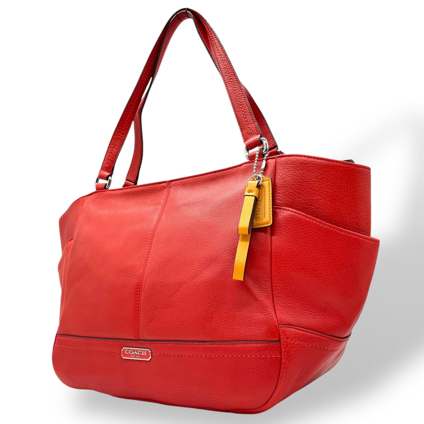 コーチ COACH トートバッグ ペブルドレザー F23284 赤 レッド 黄色 イエロー チャーム付き A4対応 通勤 通学 S24