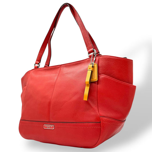 コーチ COACH トートバッグ ペブルドレザー F23284 赤 レッド 黄色 イエロー チャーム付き A4対応 通勤 通学 S24