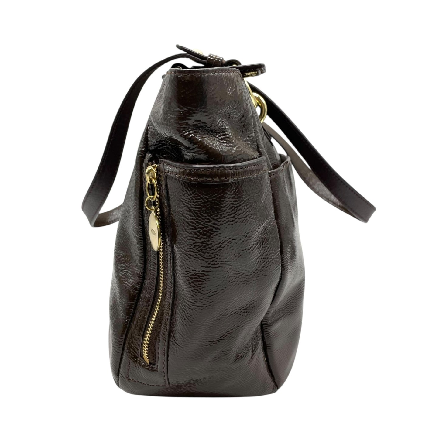 コーチ COACH トートバッグ パテントレザー F20431 茶色 ブラウン 金金具 ゴールド金具 チャーム付き A4対応 通勤 通学 S93