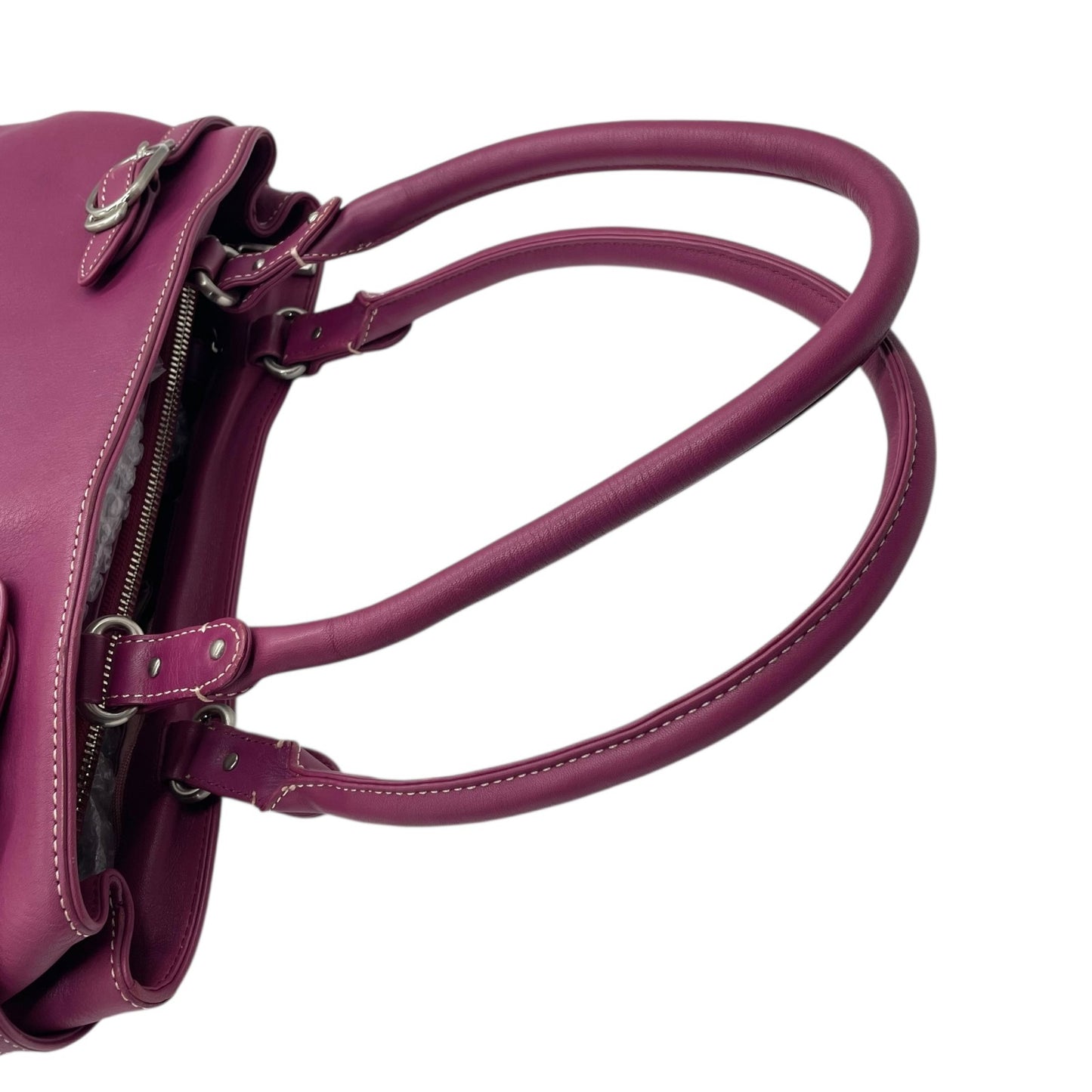 コールハーン COLE HAAN ハンドバッグ ロングハンドル レザー パープル ピンク シルバー金具 ステッチデザイン 上品カラー T3